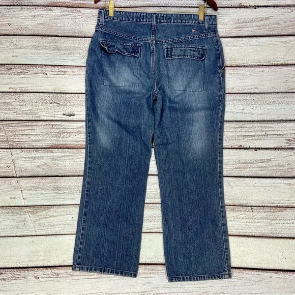 Vintage Tommy Hilfiger Jeans Womens Size 10 Slash Pockets Blue Embroidered - Picture 2 of 9